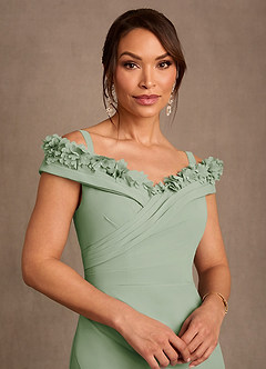 Azazie Jettie Abiti per la Madre della Sposa Abito Tubino in Chiffon Plissettato Verde Salvia image4