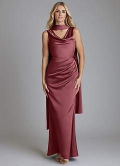 Azazie Tallie Bridesmaid Dresses Desert Rose Mermaid Pleated Stretch Satin Dress image5