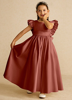 Azazie Piglette Flower Girl Dresses Auburn A-Line Bow Matte Satin Dress image6