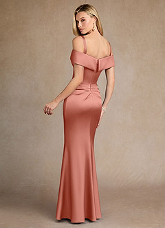 Azazie Laredo Mother of the Bride Dresses Salmon Pink Mermaid Off the Shoulder Stretch Satin Dress image4
