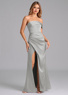 Azazie Lisbeth Bridesmaid Dresses Silver Mermaid Off the Shoulder Stretch Satin Convertible Dress image4