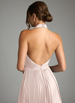 Azazie Zienna 신부 들러리 드레스 A라인 주름진 스트레치 새틴 바닥 길이 드레스 image7