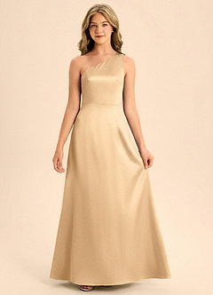 Azazie Eulalie Junior Abito Sirena in Raso Elasticizzato Fiocco Oro image3