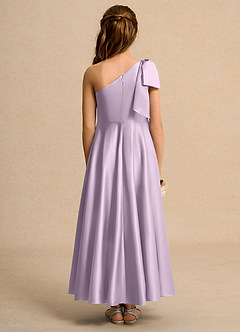 Azazie Guppy Girls Formal Flower Girl Dresses Frosted Lilac A-Line One Shoulder Matte Satin Dress image2