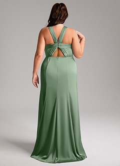 Azazie Rue Bridesmaid Dresses Matcha A-Line Pleated Stretch Satin Dress image9
