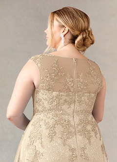Azazie Flynn Mère de la mariée Robes Robe Trapèze en Tulle Col bateau dentelle Champagne image11