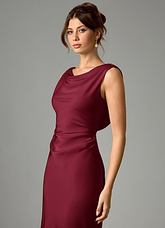 Azazie Kieryn Robes de demoiselle d'honneur Robe Sirène en Satin extensible Plissé Bourgogne image6