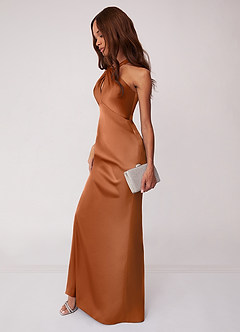 Barbie ♥ Azazie Bridesmaid Dresses Copper Sheath Stretch Satin Dress image5