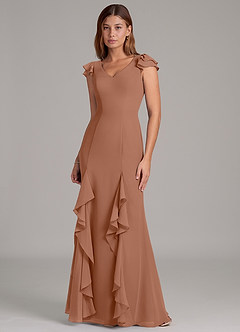 Azazie Nessa Jurken voor bruidsmeisjes Jurk van Chiffon met A-Lijn Bronzeertint image4
