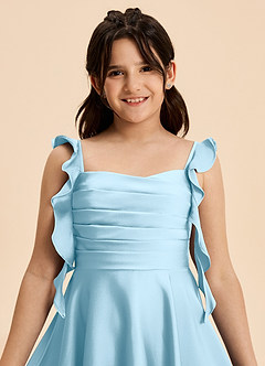Azazie Kira Junior Sky Blue A-Line Ruched Stretch Satin Dress image8
