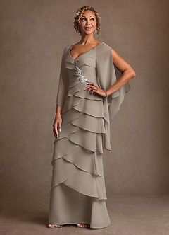 Azazie Arabinda 신부의 어머니 드레스 쉬스 셔링 쉬폰 플로어 길이 드레스 image3