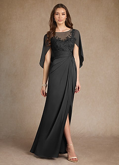 Azazie Hera Mother of the Bride Dresses Black A-Line Lace Stretch Satin Dress image4
