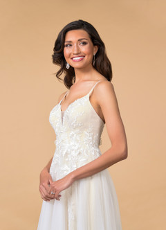 Azazie Nikita Wedding Dresses A-Line Sequins Tulle Chapel Train Dress image6