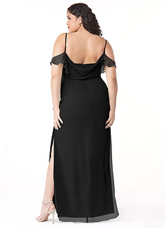 Azazie Emeralda Bridesmaid Dresses Black Sheath Off the Shoulder Chiffon Dress image8