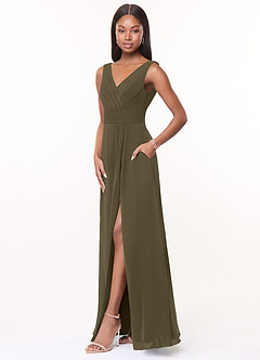 Azazie Karina Bridesmaid Dresses Willow Green A-Line Pleated Chiffon Dress image3