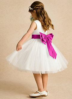 Azazie Sosie Flower Girl Dresses Ivory Fuchsia A-Line Pleated Tulle Dress image4