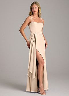 Azazie Tahlia Bridesmaid Dresses White Alabaster A-Line with Belt Chiffon Dress image3