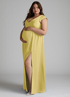 Azazie Allessia Maternity Bridesmaid Dresses A-Line Pleated Stretch Satin Floor-Length Dress image8