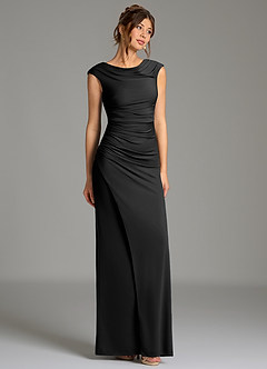 Azazie Chantal Bridesmaid Dresses Black Mermaid Pleated Premium Stretch Jersey Dress image3
