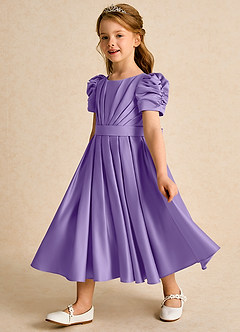 Azazie Miriam Flower Girl Dresses Tahiti Ball-Gown Pleated Matte Satin Dress image7