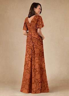 Azazie Emmeline Mother of the Bride Dresses Burnt Orange A-Line Pleated Floral Burnout Dress image2