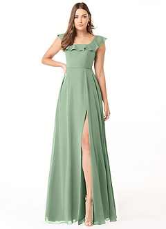 Azazie Jinny Abiti da Damigella Abito A-Line in Chiffon con Scollo Quadrato e Increspature Matcha image1