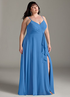 Azazie Akita Robes de demoiselle d'honneur Robe Trapèze en Mousseline de soie Geai Bleu image7