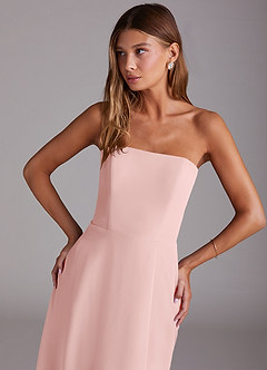 Azazie Wren Vestidos de damas de honor Vestido de Rosa Empolvado de Gasa de Corte en A Convertible con Corte Lateral image5