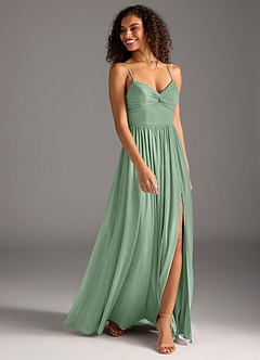 Azazie Zeya Bridesmaid Dresses Matcha A-Line Pleated Mesh Dress image3