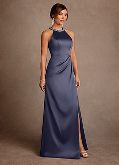 Azazie Lawrence Mother of the Bride Dresses Stormy A-Line Pleated Stretch Satin Dress image4