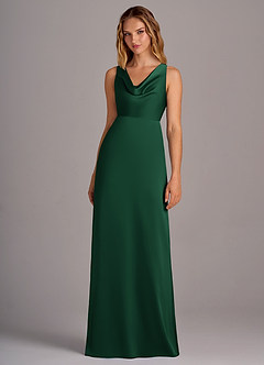 Azazie Wrenlee Bridesmaid Dresses Dark Green A-Line Stretch Satin Dress image4