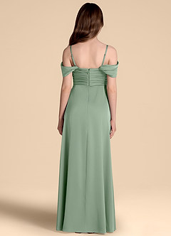 Azazie Kaitlynn Junior Abito A-Line in Raso Elasticizzato a Spalla Scoperta Matcha image2