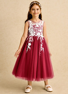Azazie Sundae Flower Girl Dresses Scarlet Ball-Gown Lace Dress image5