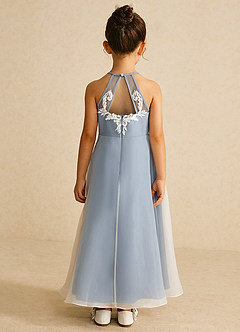 Azazie Ladybug Robe Demoiselle D'honneur Fillette Robe Trapèze en Organza Dentelle Bleu Poussiéreux image5