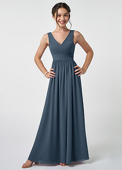 Azazie Keyla Junior Neptune A-Line Pleated Chiffon Dress image1