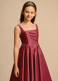 Azazie Mochi Girls Formal Robe Demoiselle D'honneur Fillette Robe Princesse en Mat Satiné Plissée Grenade image7