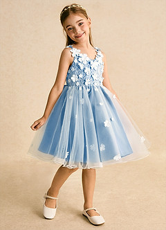 Azazie Junebug vestidos de niña de las flores Vestido de Marfil Azul Pastel de Tul de Princesa con Encaje image2