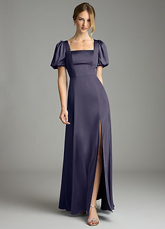 Azazie Fyona Bridesmaid Dresses Stormy A-Line Pleated Stretch Satin Dress image1