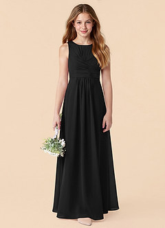 Azazie Skyla Junior Vestido Negro de Gasa de Corte en A con Plisado image4