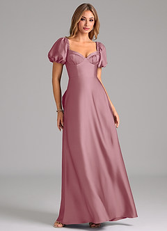 Azazie Fatima Bridesmaid Dresses Vintage Mauve A-Line Pleated Stretch Satin Dress image1