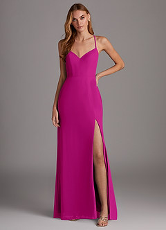 Azazie Manila Robes de demoiselle d'honneur Robe Fourreau en Mousseline de soie Col en V Fuchsia image1