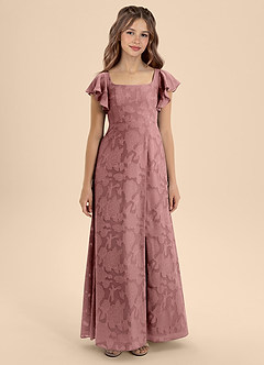 Azazie Bondi Junior Robe Trapèze en Blumen-Burnout Arc Rose Poussiéreuse image5