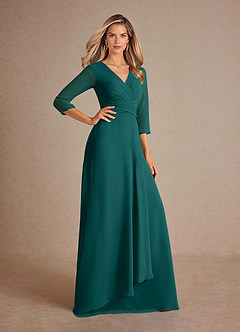 Azazie Mayfield Mother of the Bride Dresses Peacock A-Line Pleated Chiffon Dress image4