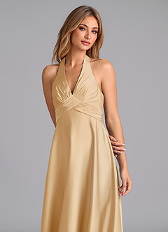 Azazie Tessie Suknie dla druhen Linia A Pofałdowany Satyna elastyczna Do ziemi Sukienka image3