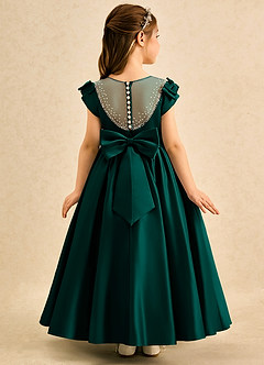 Azazie Toffee Abiti da Ragazza di Fiori Abito Stile Principessa in Raso Opaco Fiocco Pino image1