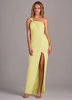 Azazie Tatianna Brautjungfernkleider Etui One-Shoulder Chiffon Kleid Zitronensorbet image3