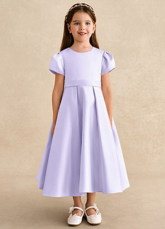 Azazie Princess Flower Girl Dresses Lilac A-Line Pleated Matte Satin Dress image5