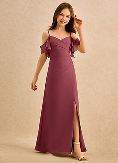 Azazie Pippy Girls Formal Robe Demoiselle D'honneur Fillette Robe Trapèze en Mousseline de soie Encolure en Forme de Cœur Merlot image5
