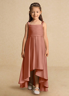 Azazie Kat Jurken voor bloemenmeisjes A-Lijn Jurk van Mat Satijn Geplooid Meer Gesneden image5