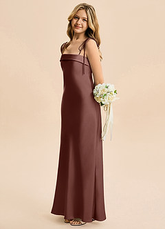 Azazie Willa Junior Vestido de Expresado de Satén Elástico de Corte en A con Lazo image3